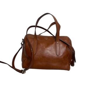 Fossil Sydney Satchel Crossbody Brown Leather Top Handle Full Zip Handbag Purse
